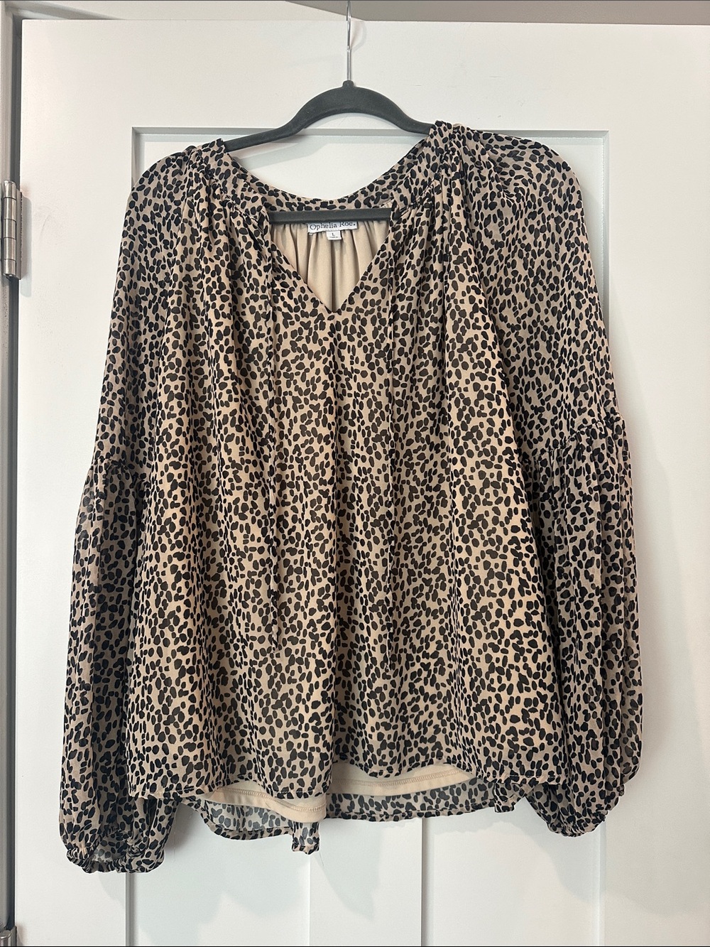 Women's Beige Leopard Print V-Neck Blouse